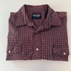 Wrangler Western Shirt Mens Plaid Pearl Snap Long Sleeve Cowboy‎ Rodeo